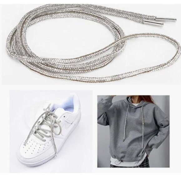 Sparkling Rhinestone One Shoelace Glitter Round Replacement Lace with Metal Tips - Picture 1 of 9